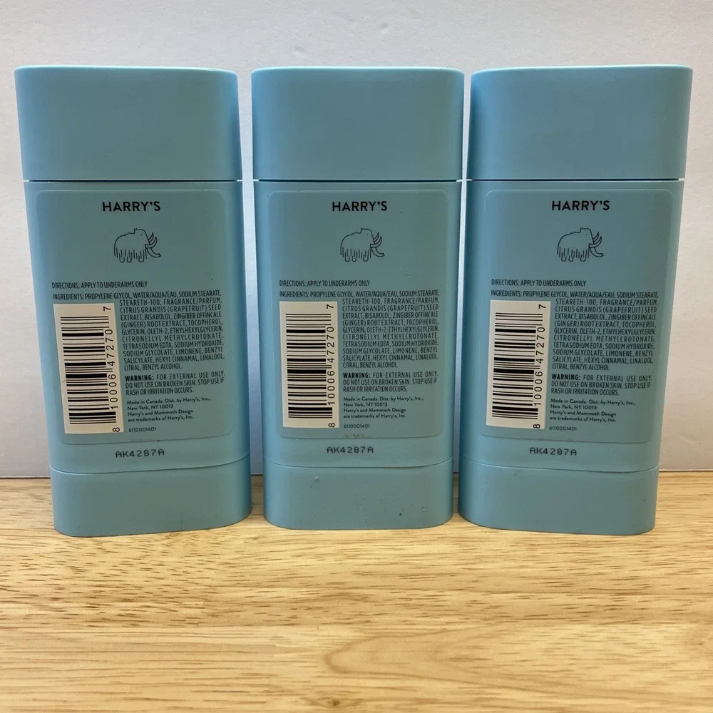 NEW! Harry's Odor Control Deodorant Stone Set of 3 Aluminum Paraben Free 2.5 Oz